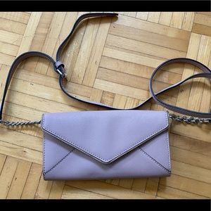 Rebecca Minkoff blush leather crossbody wallet. Strap with chain detail